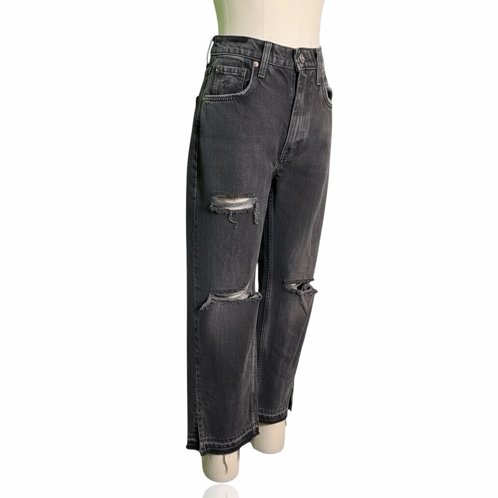 We The Free Vintage Black Wash Distressed Raw Hem Cropped Jeans w/ Side Slits 25
